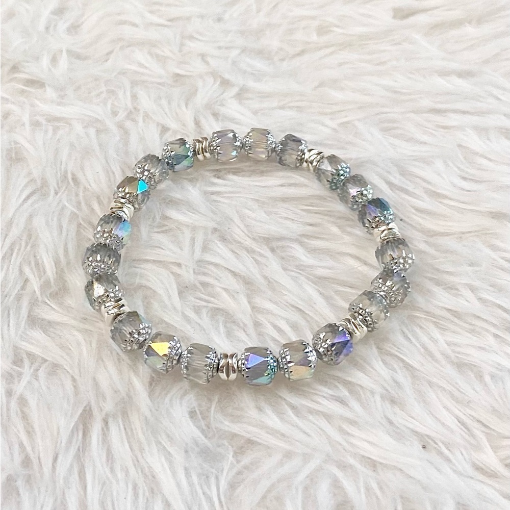 Aurora Borealis Silver Bead Bracelet